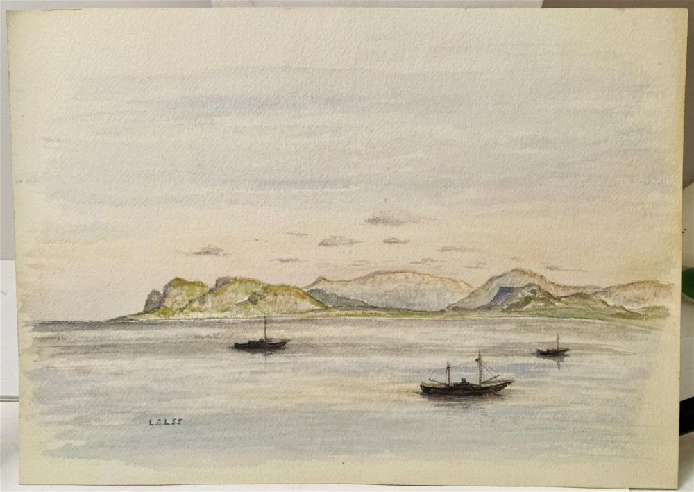 Lot 171: Beach scene /boats watercolor