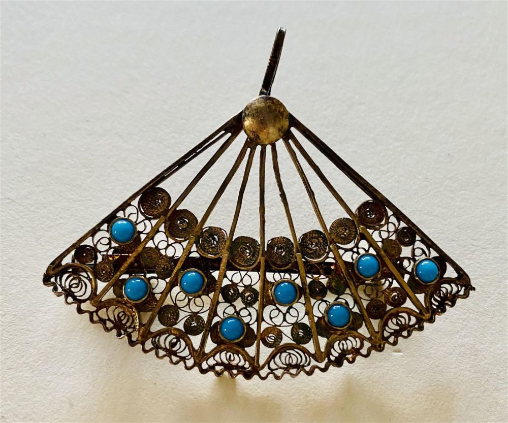 Lot 301: Fan vintage pendant sterling turquoise