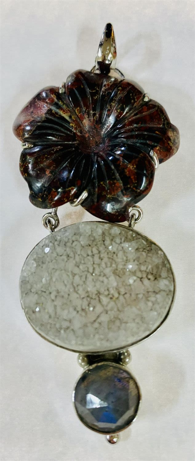 Lot 397: Carved flower druzy pendant sterling