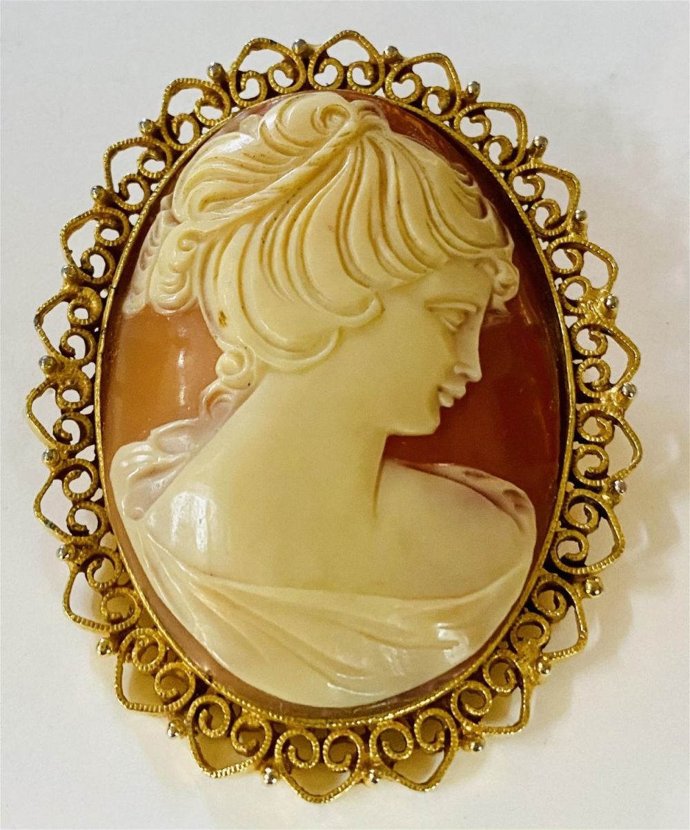 Lot 487: Antique cameo pin lady head