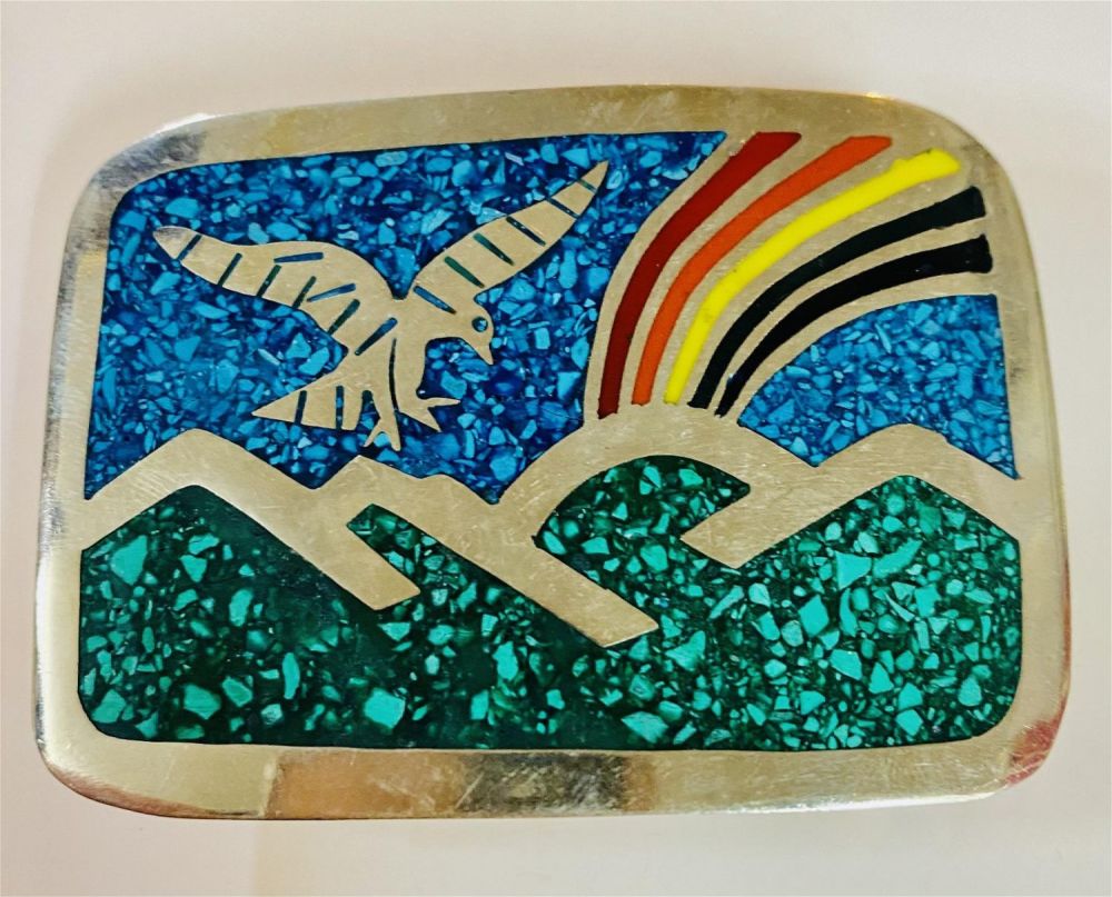 Lot 492: Inlaid Mexican buckle with malachite/turquoise