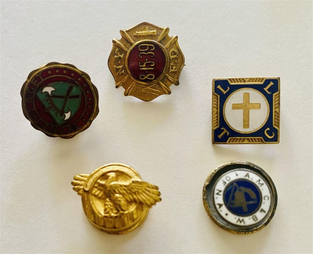 Lot 187: 5 Old pins inc. NYC fire department