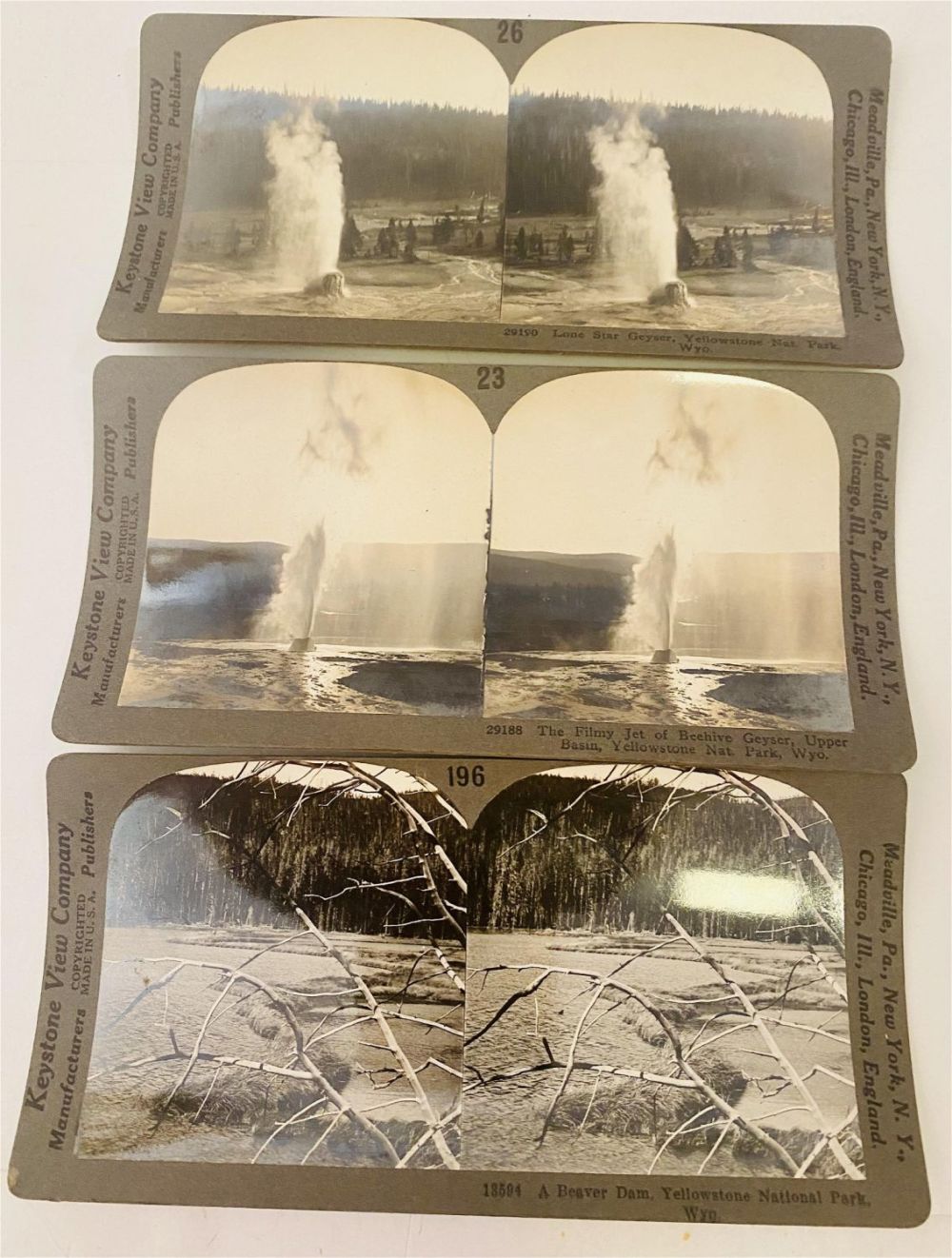 Lot 347: 3 Yellowstone stereoviews - Lonestone Geyser