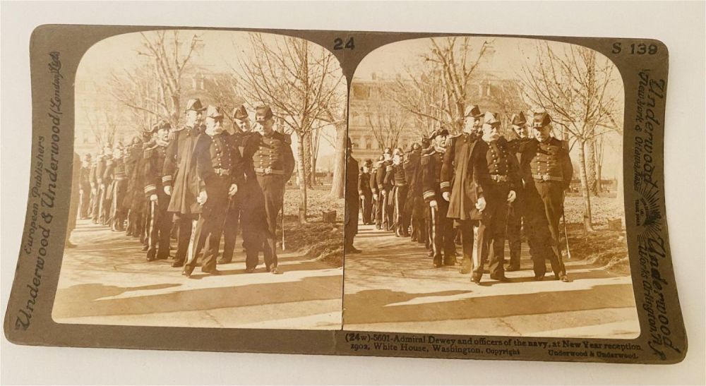 Lot 355: Admiral Dewey Stereoview 1902 at White House