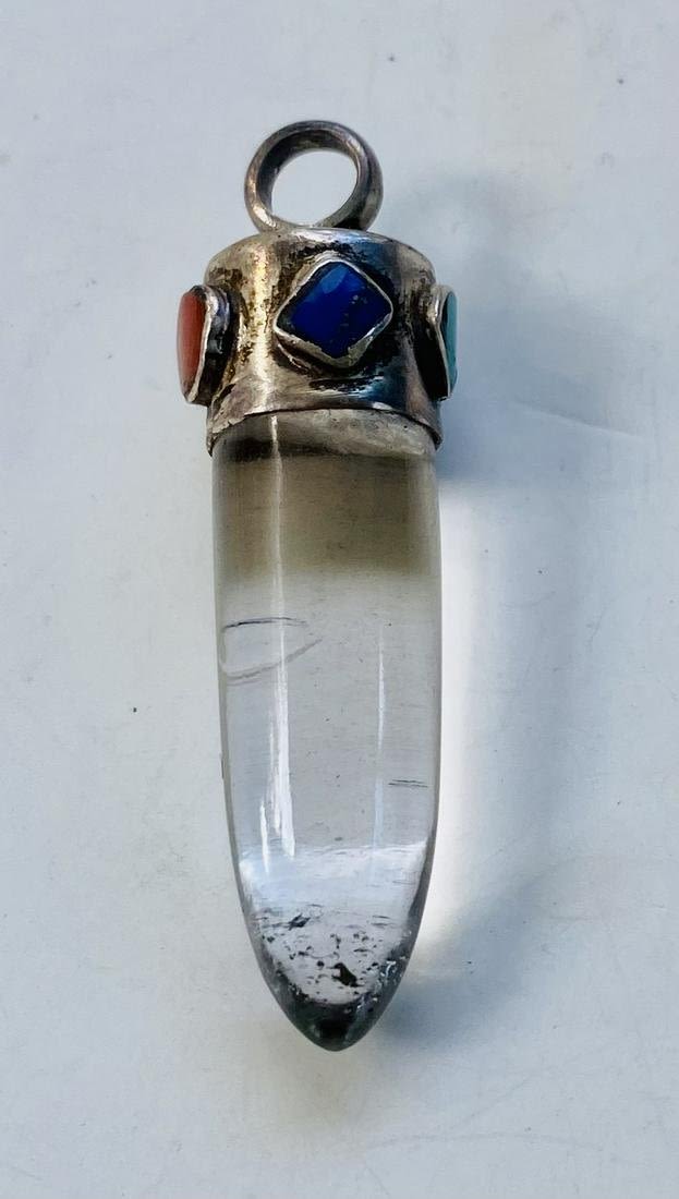 Lot 428: Sterling point quartz pendant gemstones set