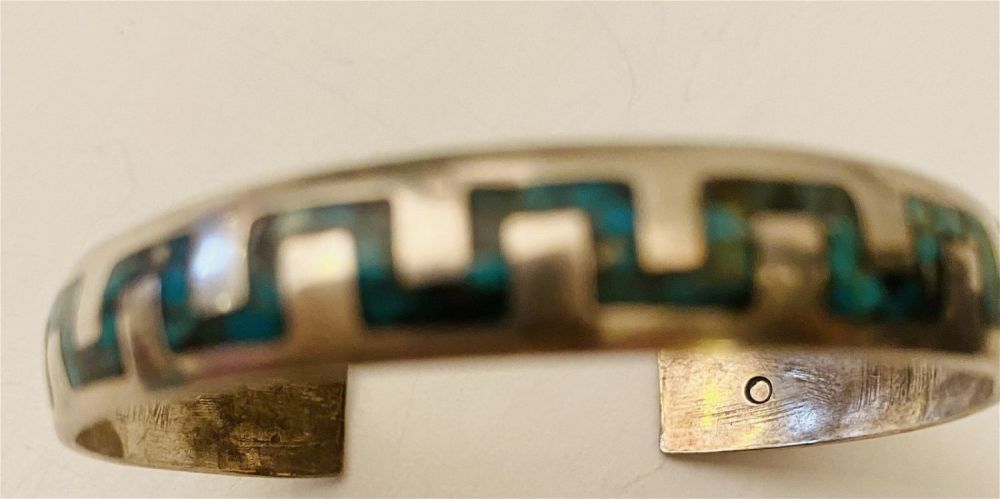 Lot 458: Inlaid vintage bracelet turquoise sterlling Southwestern