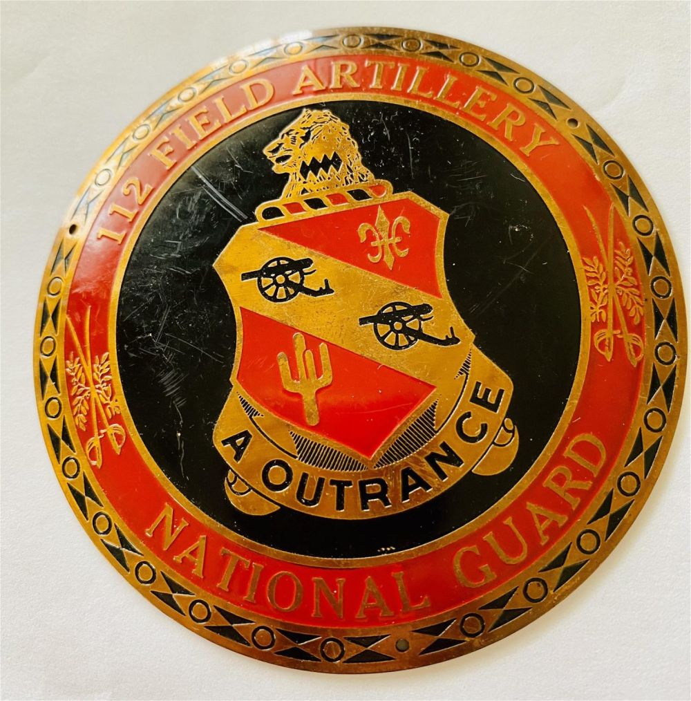 Lot 162: National Guard- 112 Artillery WWI plaque