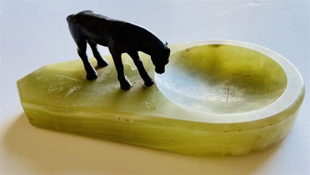 Lot 163: Green Onyx horse dresser tray