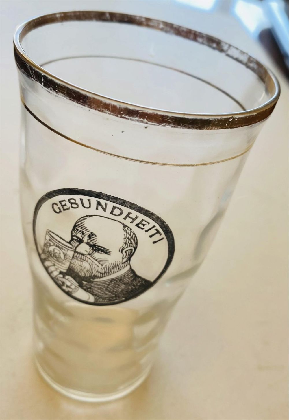 Lot 204: Antique beer glass -Gesundheit gent