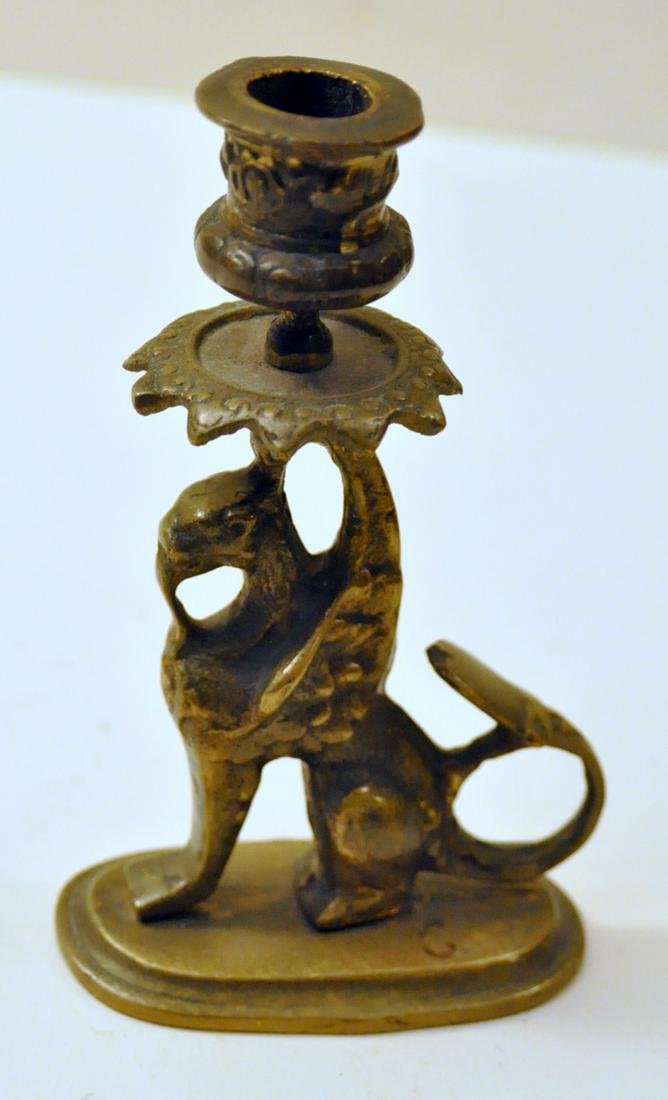 Lot 213: Victorian dragon gargoyle candlestick brass