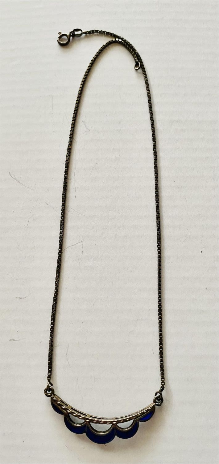 Lot 227: Blue enamel sterling necklace