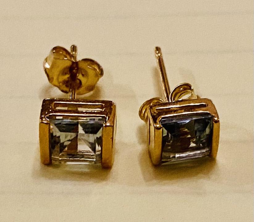 Lot 250: Blue topaz square vermeil earrings