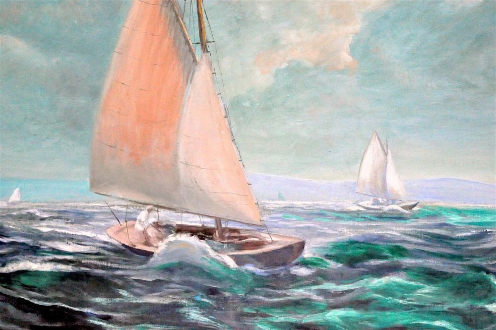 Lot 291: Large nautical oil painting.