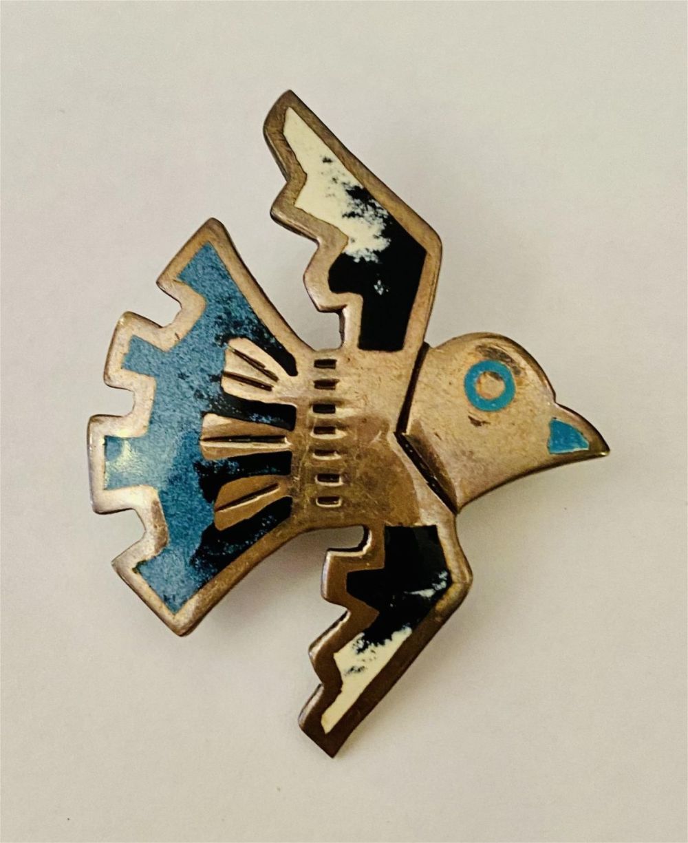 Lot 317: Sterling bird enamel vintage pin