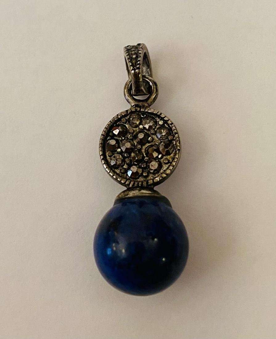 Lot 324: Lapis marcasite pendant drop