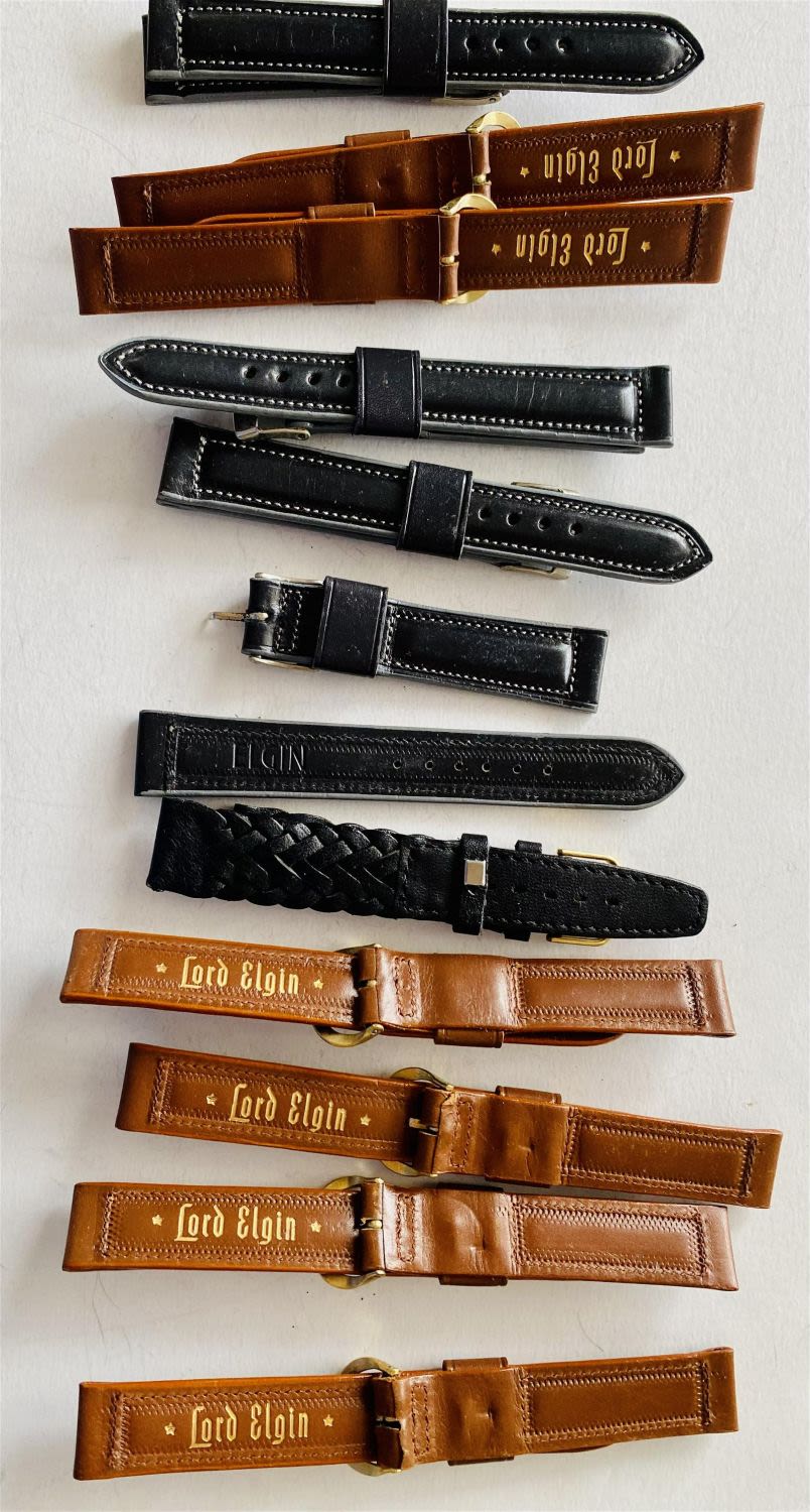 Lot 344: Leather vintage watchbands inc. Lord Elgin