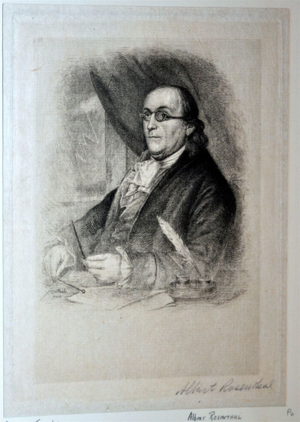 Lot 402: Albert Rosenthal -"Ben Franklin" etching