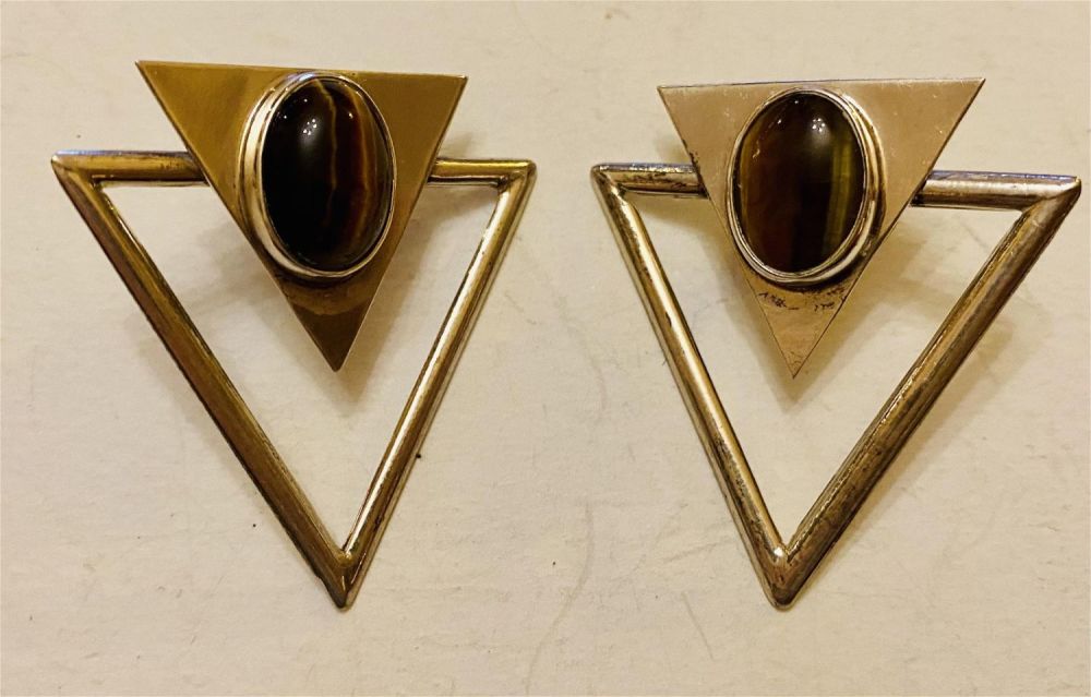 Lot 159: Tiger eye sterling earrings