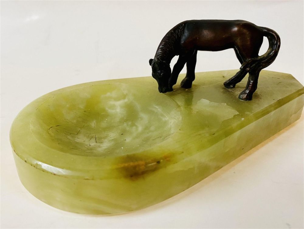 Lot 214: Onyx bronze horse tray vintage