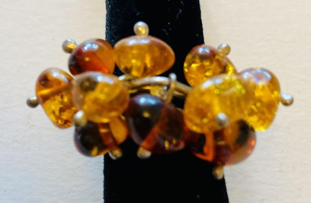 Lot 162: Amber balls multi color ring sterling