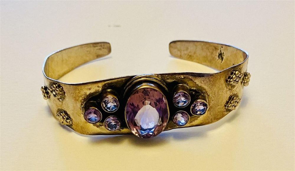 Lot 166: Sterling bracelet amethyst cuff style