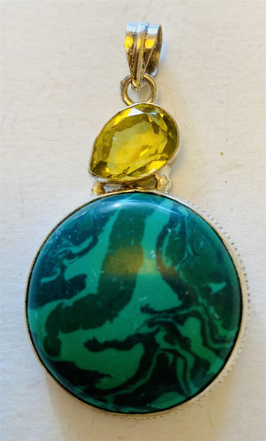 Lot 172: Malachite stone sterling pendant