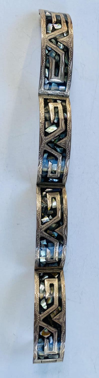 Lot 187: Old Sterling abalone bracelet signed
