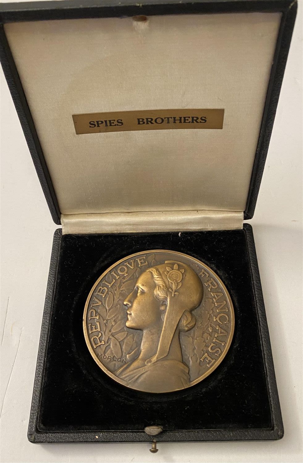 Lot 203: Bronze Morlon medallion cased/Spies Brothers