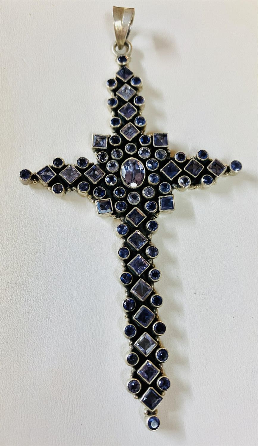 Lot 247: Large amethyst gemstone cross sterling