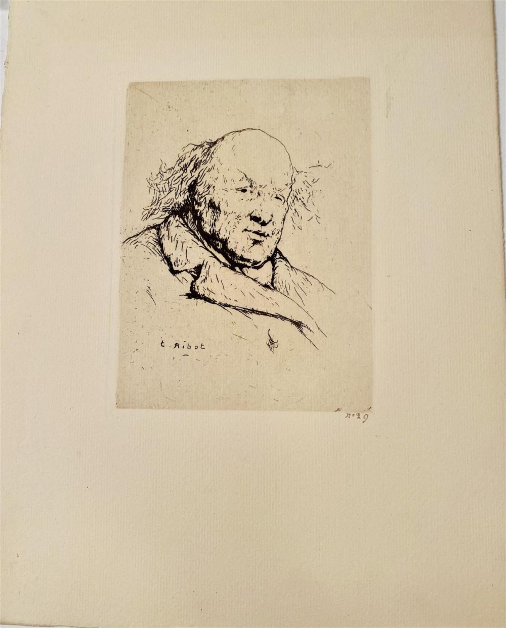 Lot 249: Etching signed T. Ribot 1870