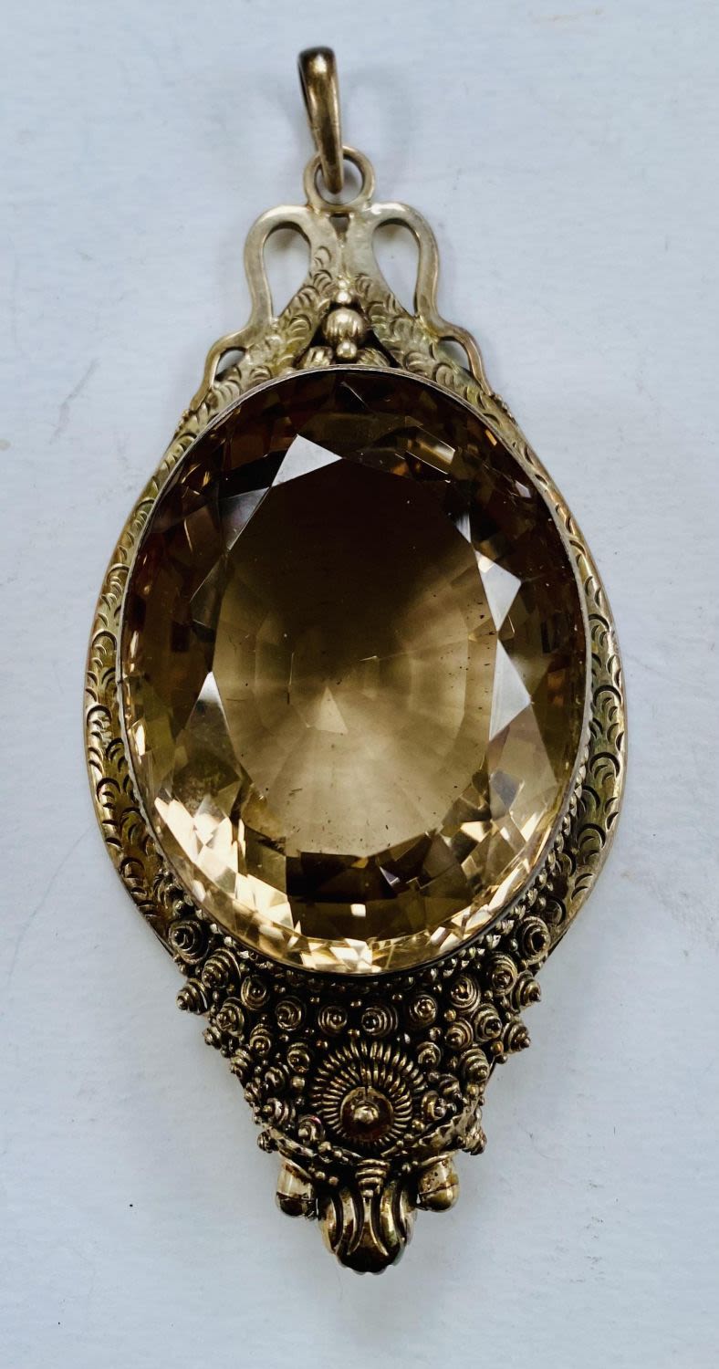 Lot 255: Large smoky quartz sterling pendant