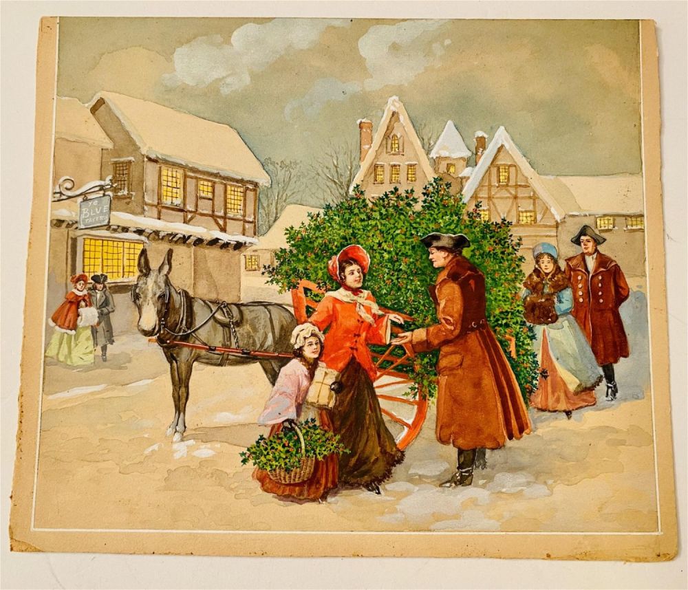 Lot 299: atercolor antique holiday scene