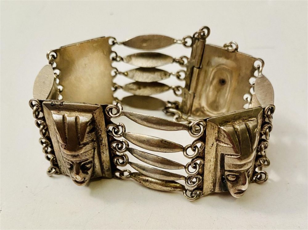 Lot 344: Mexico vintage mask bracelet Sterling