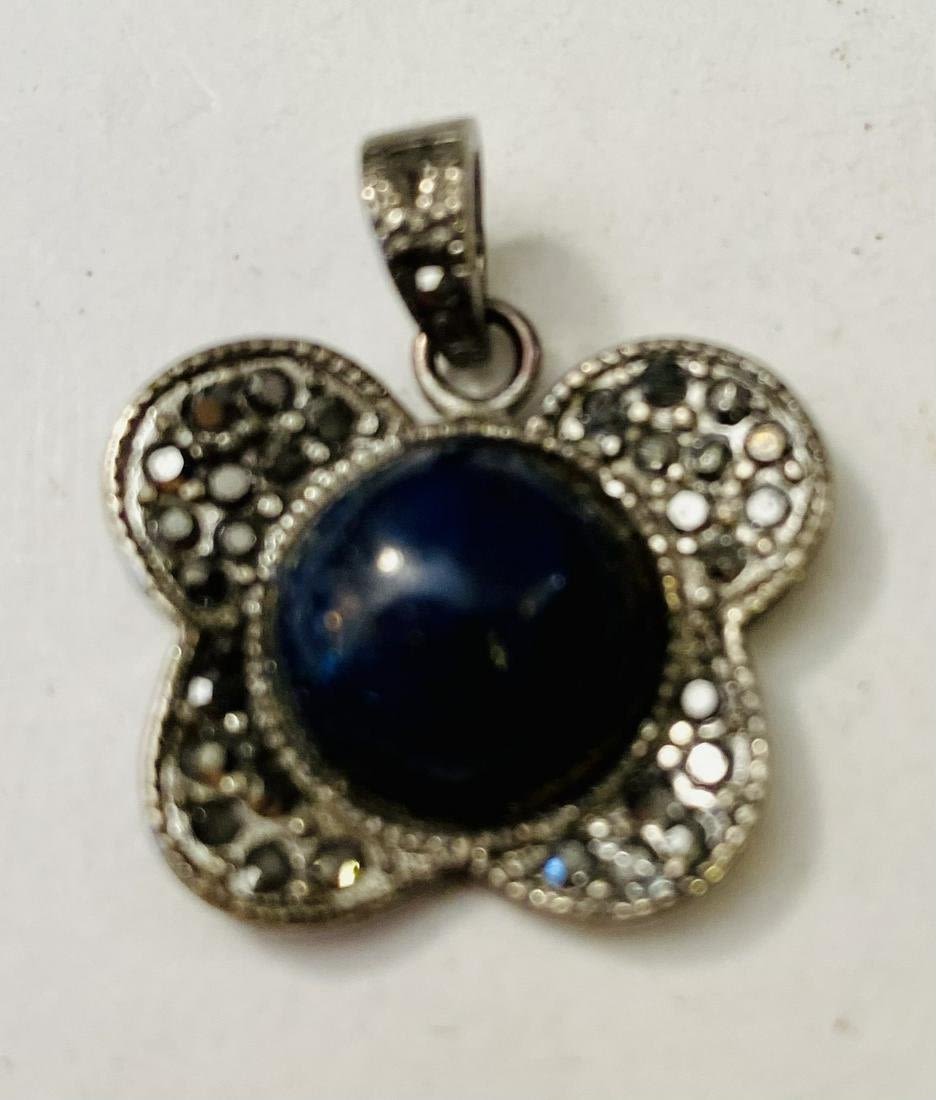 Lot 348: Lapis butterfly marcasite pendant
