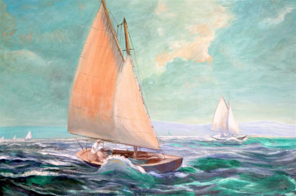 Lot 433: Large nautical oil painting.