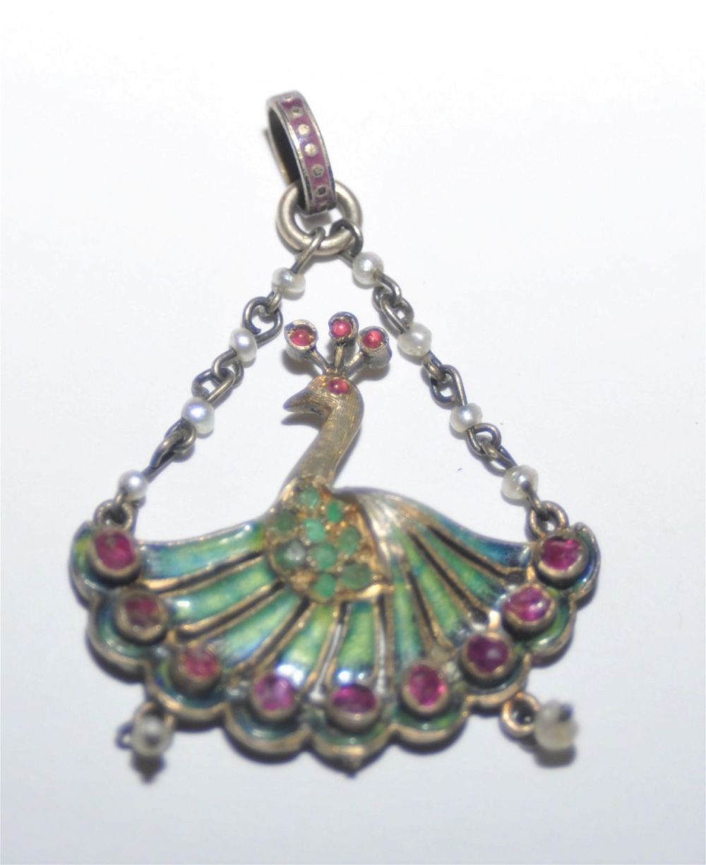 Lot 445: Ruby emerald dancing peacock vintage
