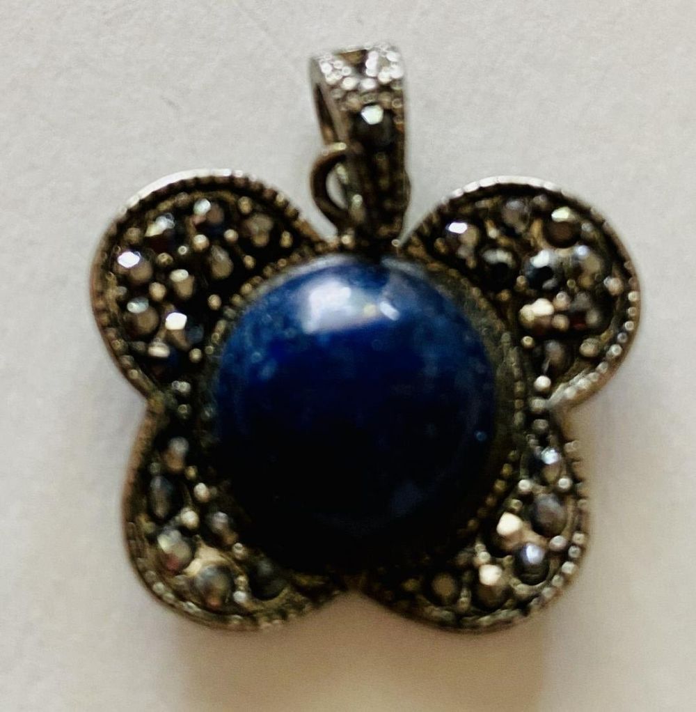 Lot 231: Butterfly lapis pendant marcasite