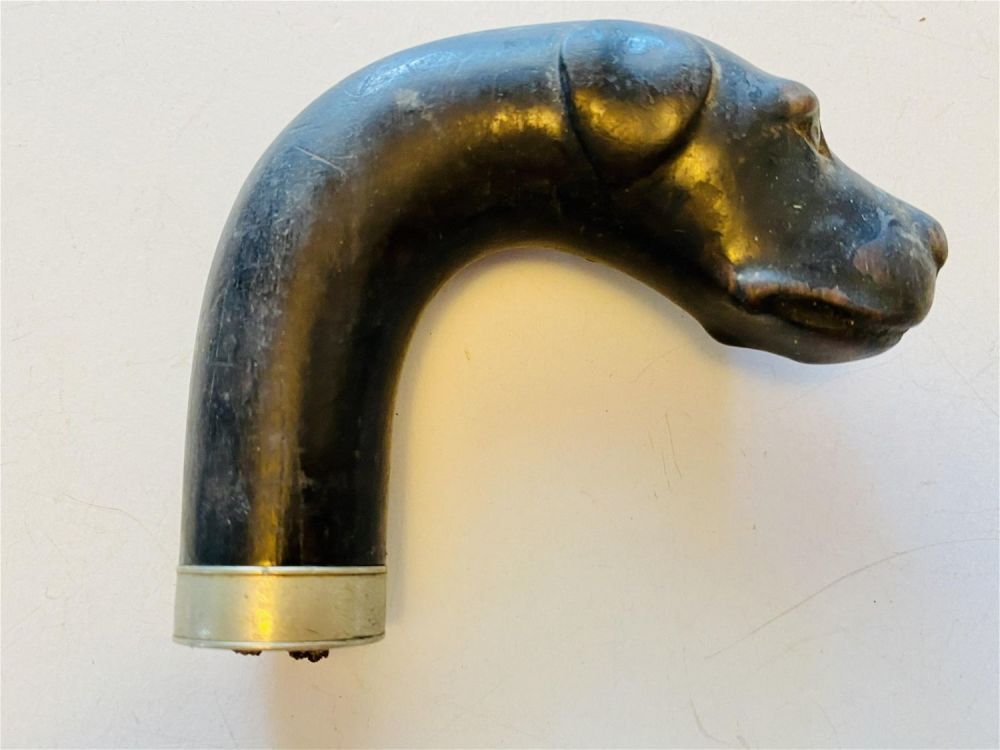 Lot 244: Horn dog head cane head vintage