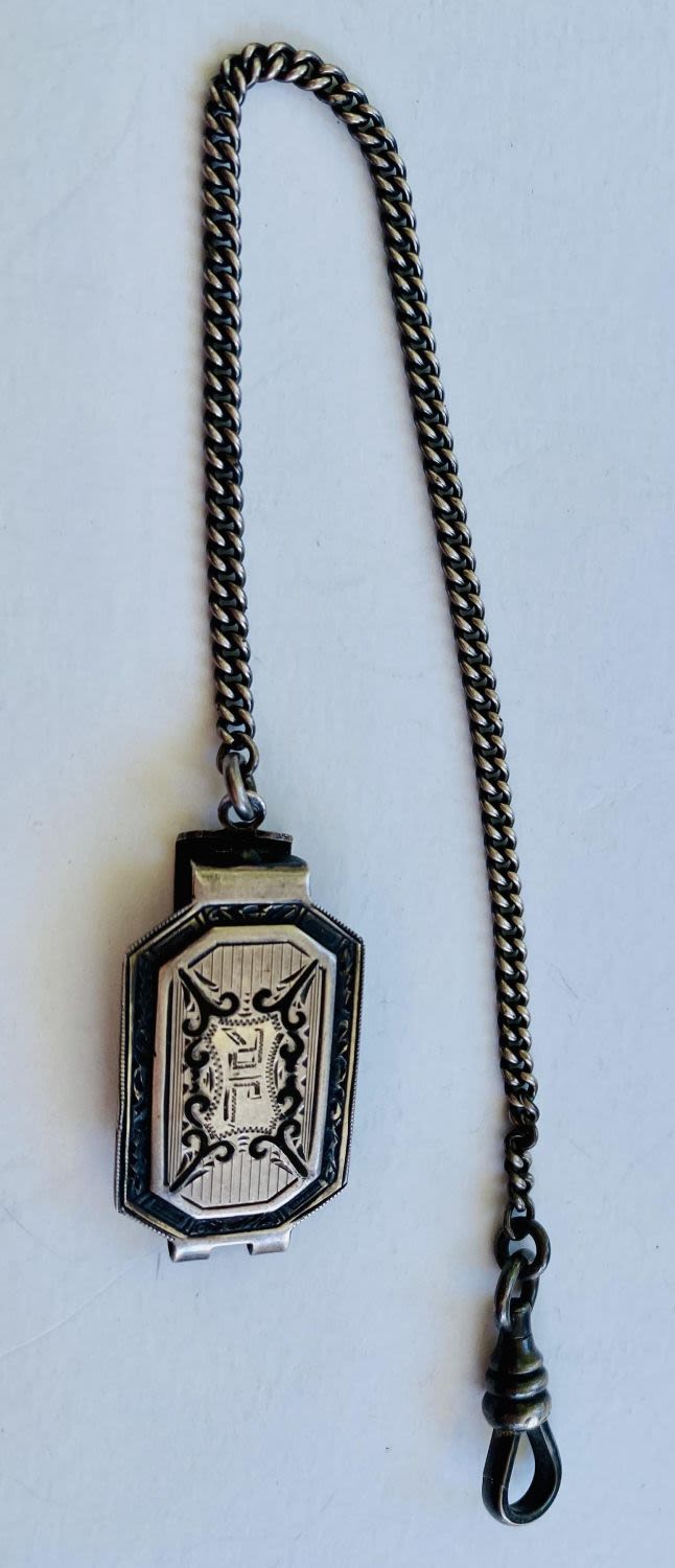 Lot 267: Antique watch chain fob marked sterling Marsh