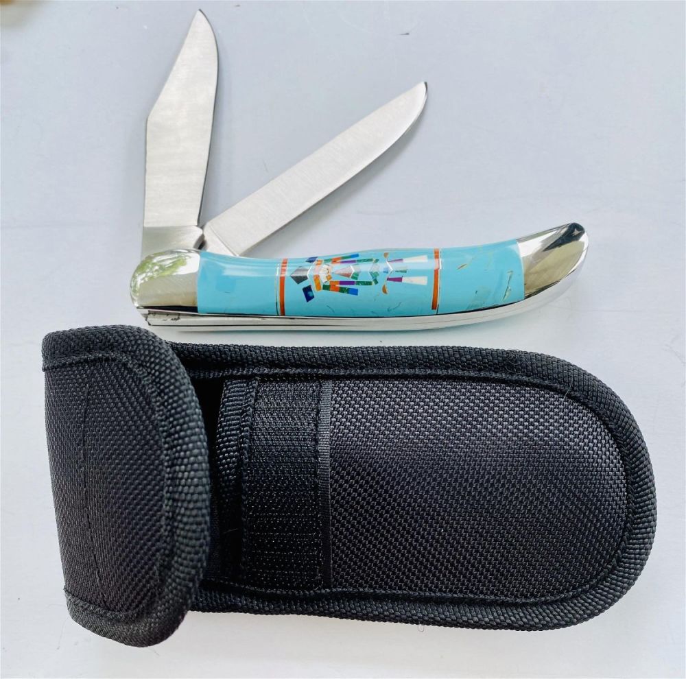 Lot 292: Gemstone inlaid pocketknife cased