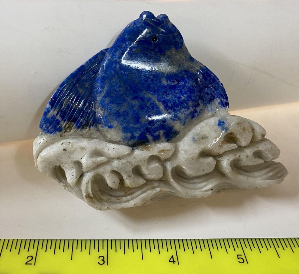 Lot 313: Lapis fish carved with fish rising from water