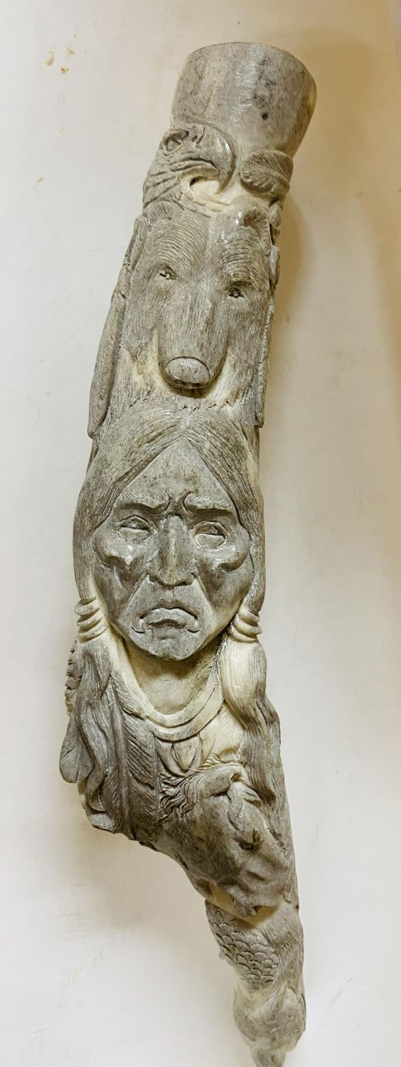 Lot 317: Carved antler American Indian motif/animals