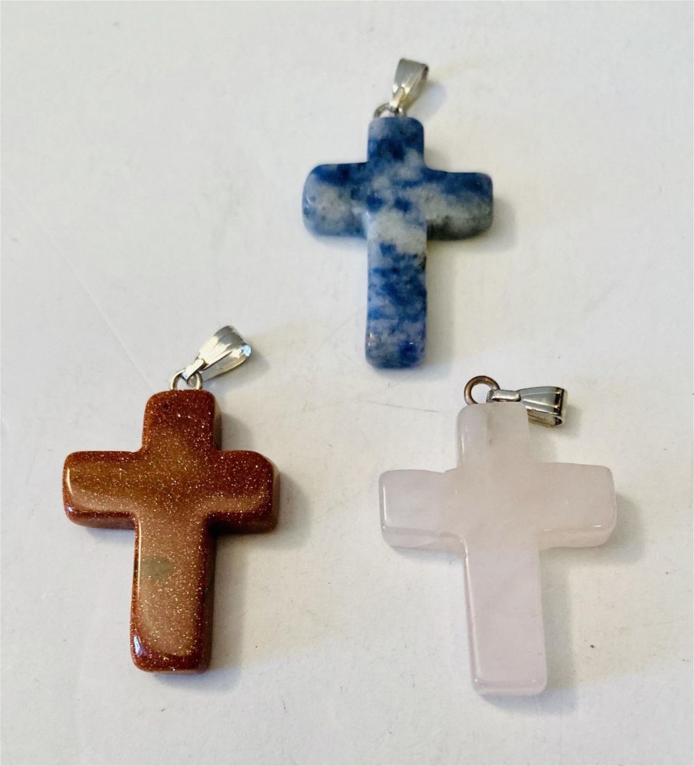 Lot 326: 3 gemstone cross pendants