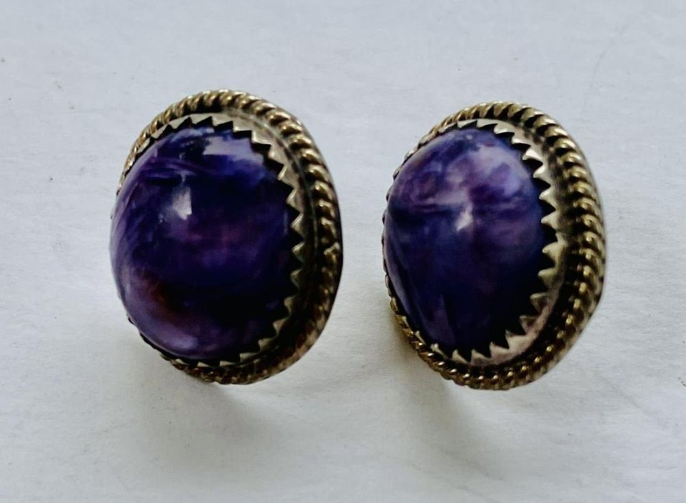 Lot 374: Gemstone sugilite? Sterling earrings