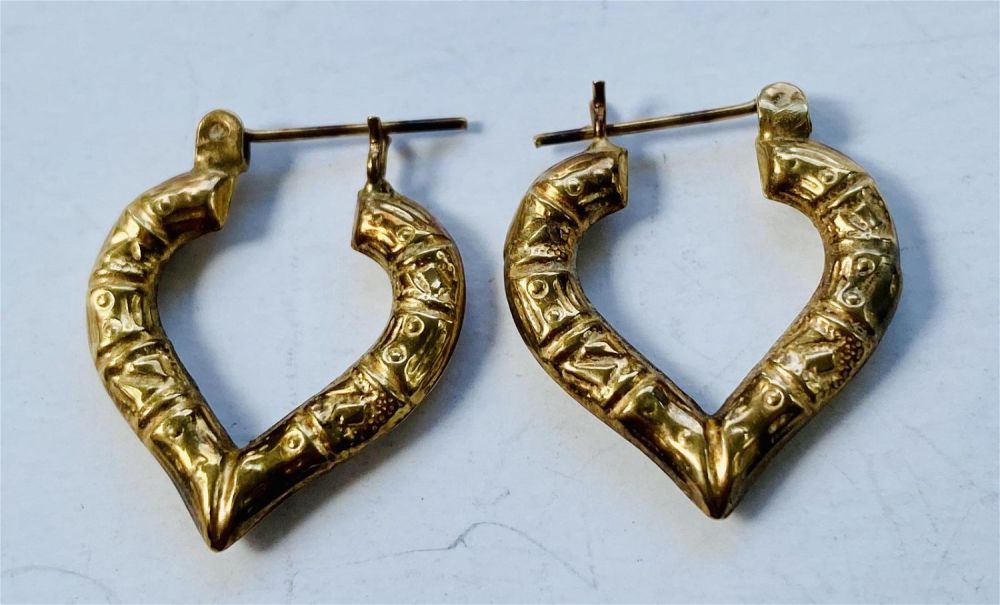 Lot 397: Heart gold tone earrings