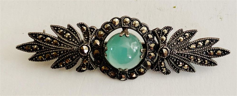 Lot 426: Marcasite sterling gemstone vintage pin