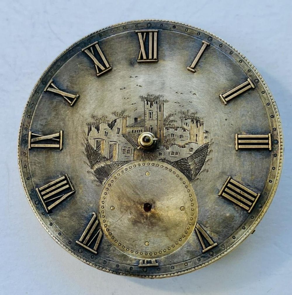 Lot 436: Antique pocket watch castle face /movement