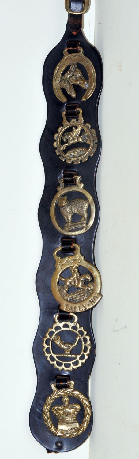 Lot 457: Horse brasses /leather display
