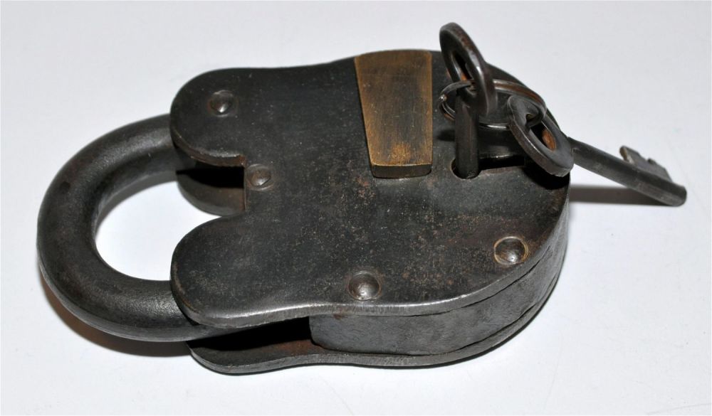 Lot 81: Brass padlock heavy with keys
