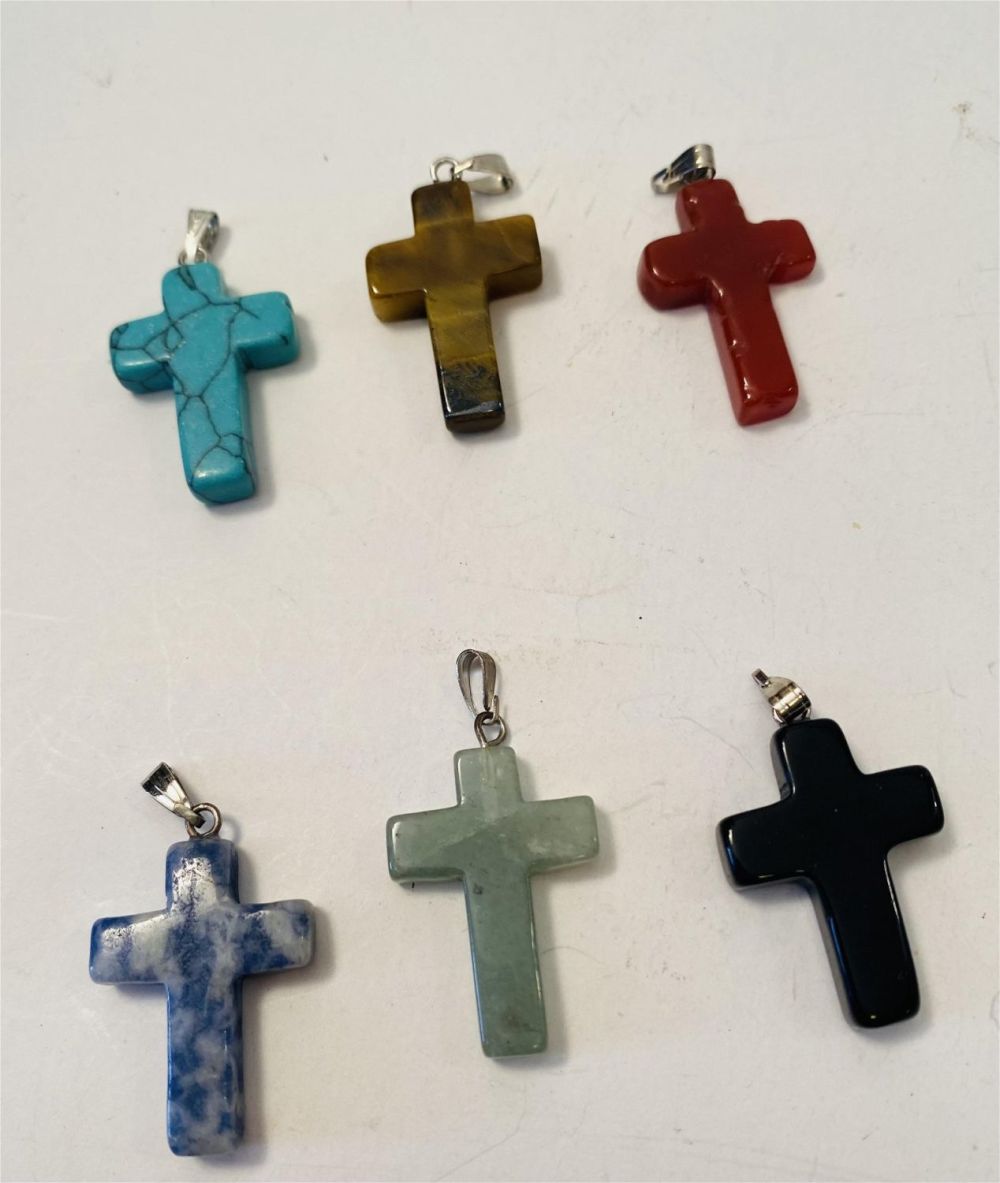 Lot 506: 6 gemstone cross pendants